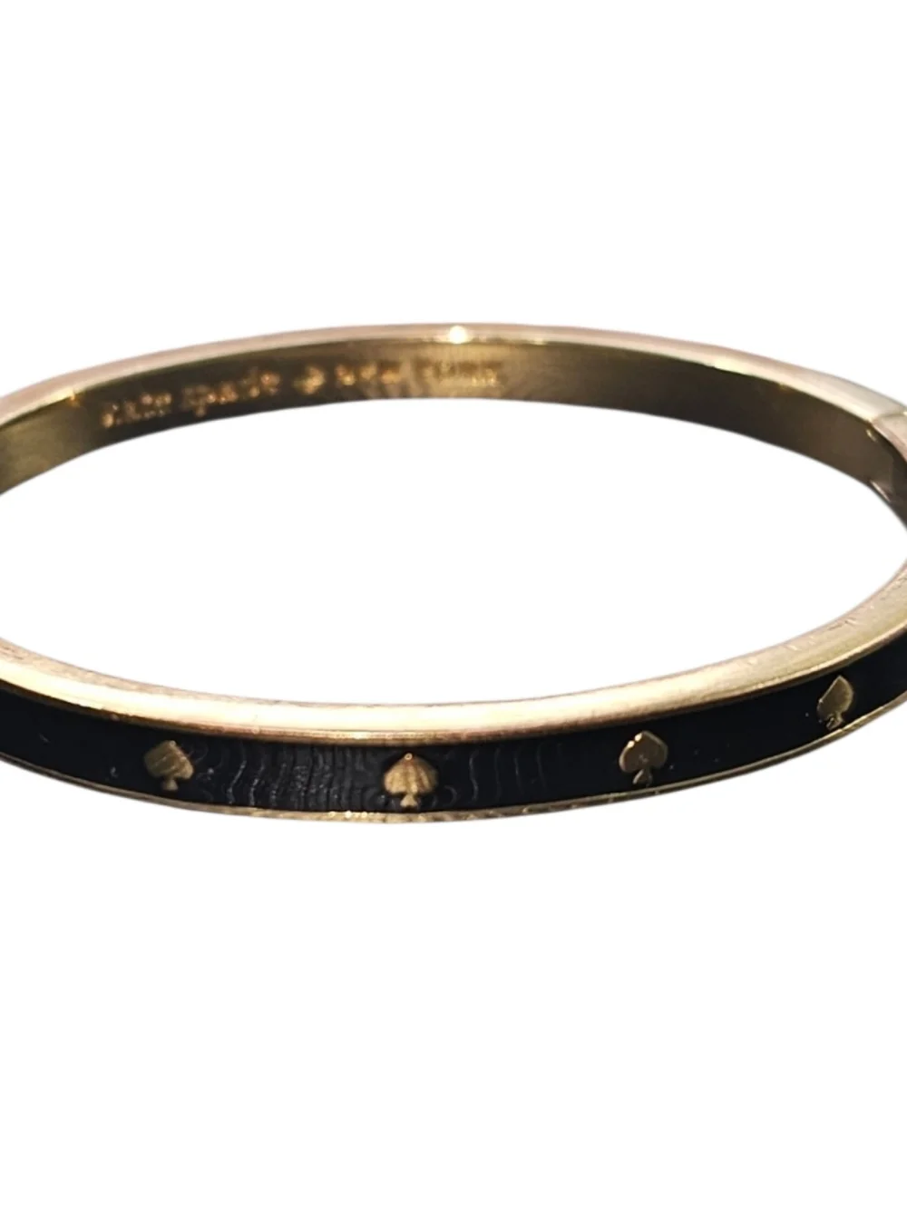Kate Spade New York Black Enamel Spade Hinged Bangle Bracelet Gold Tone - Picture 7 of 7